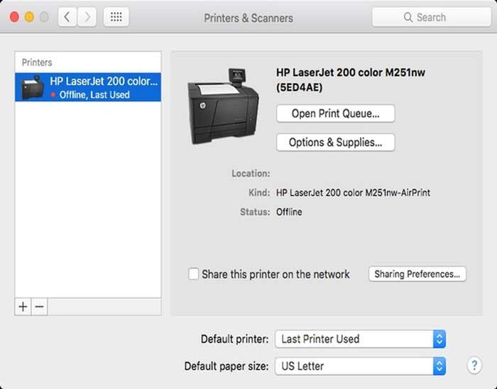 Printer is offline in mac